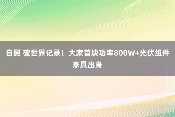 自慰 破世界记录！大家首块功率800W+光伏组件家具出身