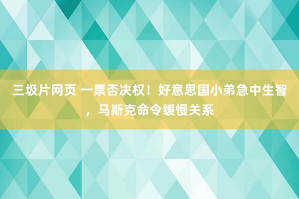 三圾片网页 一票否决权！好意思国小弟急中生智，马斯克命令缓慢关系