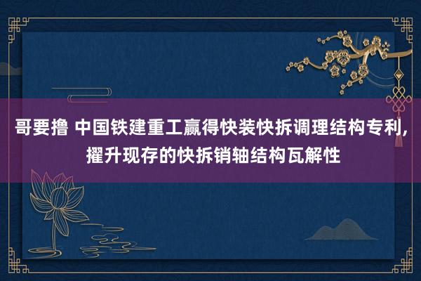 哥要撸 中国铁建重工赢得快装快拆调理结构专利, 擢升现存的快拆销轴结构瓦解性