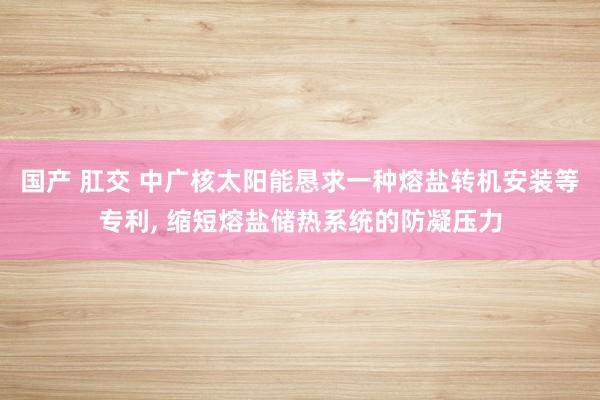 国产 肛交 中广核太阳能恳求一种熔盐转机安装等专利, 缩短熔盐储热系统的防凝压力